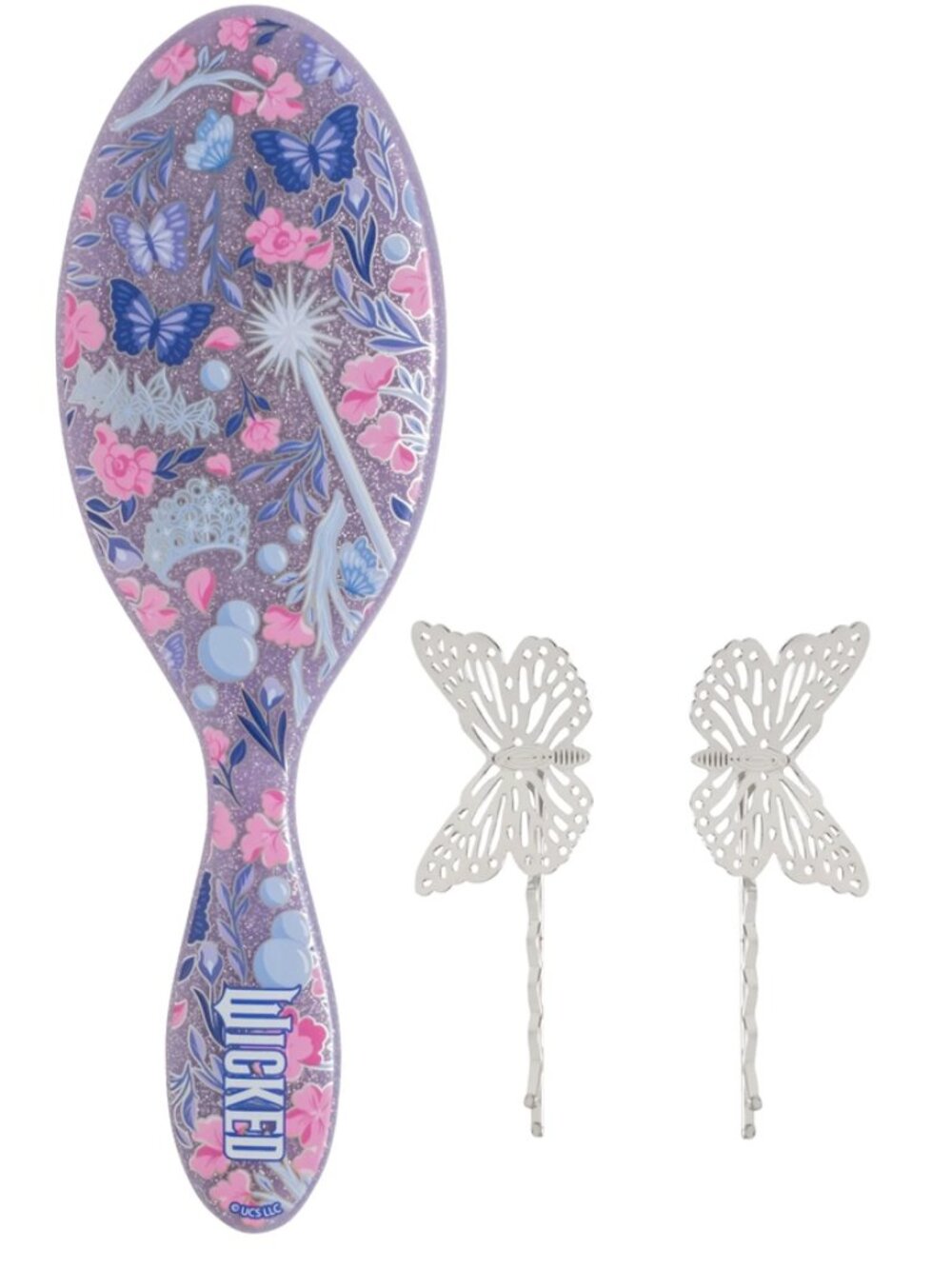NEW Wet Brush Glow w/ Glinda Original Detangler Hair Brush & 2 Butterfly Bobbies